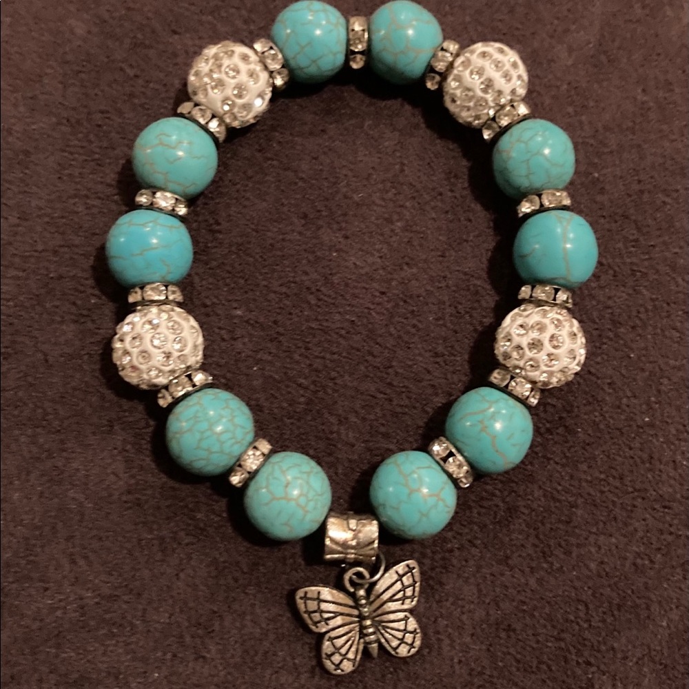 Handmade Beaded Gemstone Charm Bracelet..